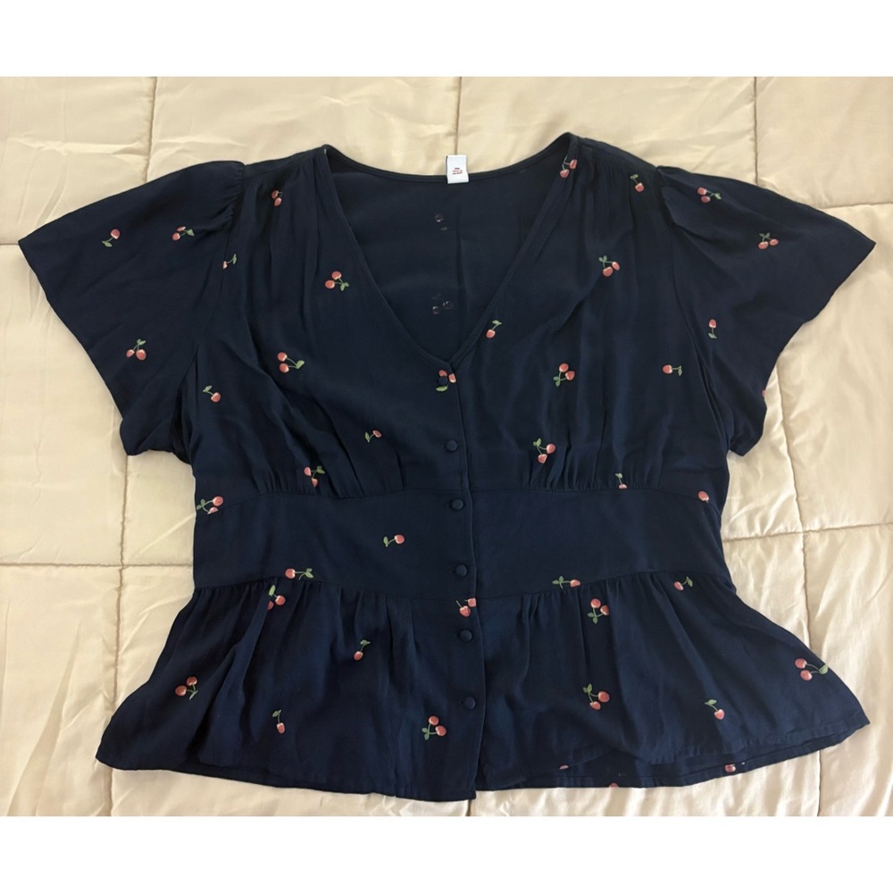 Old Navy Cherry Peplum Blouse size XL